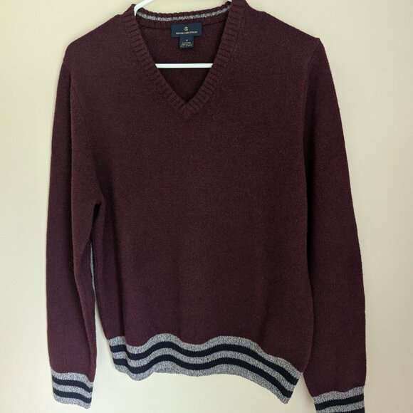 Brooks Brothers Wool V-Neck Sweater with Elbow Patches - Picture 2 of 8